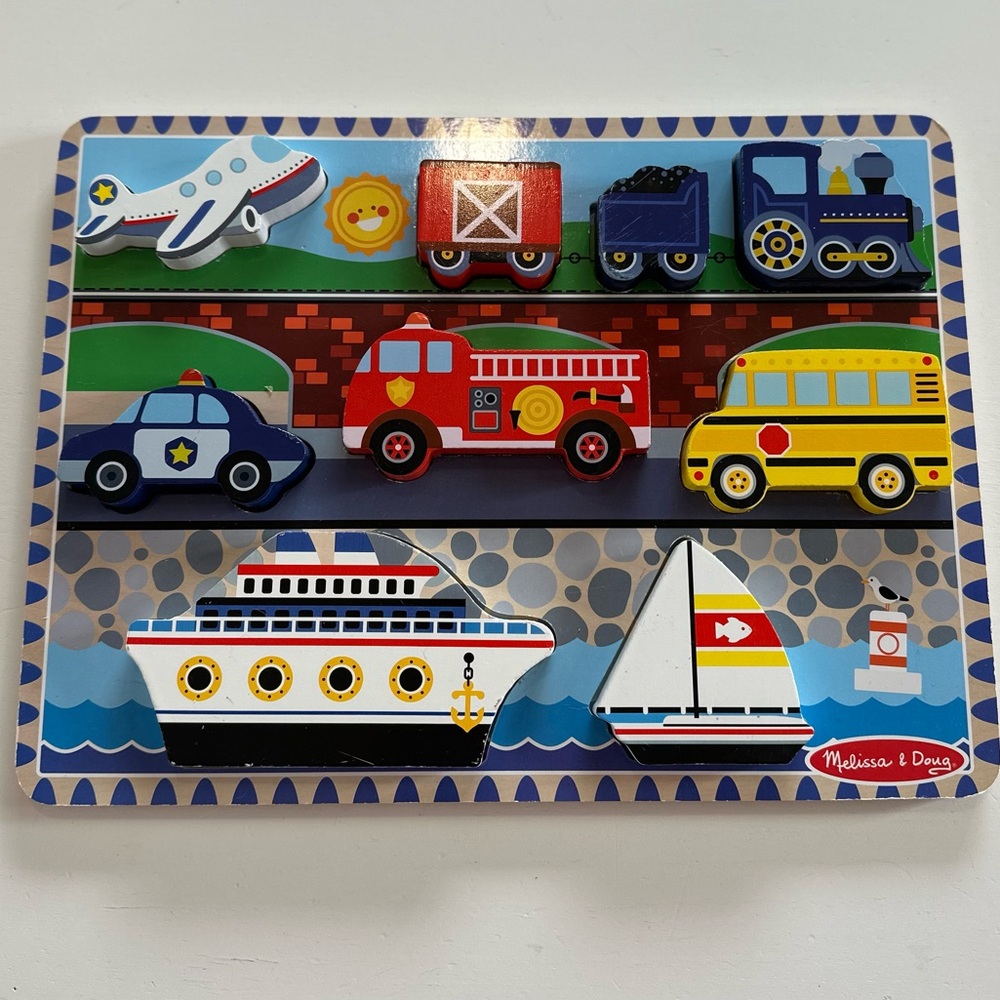 Melissa & Doug Wooden Chunky Vehicle Transportation Puzzle | Toddler & Baby Toy
